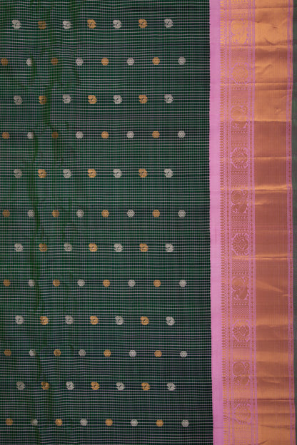 Gadwal Silk Checks And Butta Bottle Green Saree