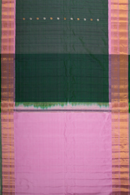 Gadwal Silk Checks And Butta Bottle Green Saree