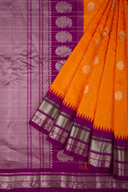 Gadwal Silk Checks And Butta Orange Saree