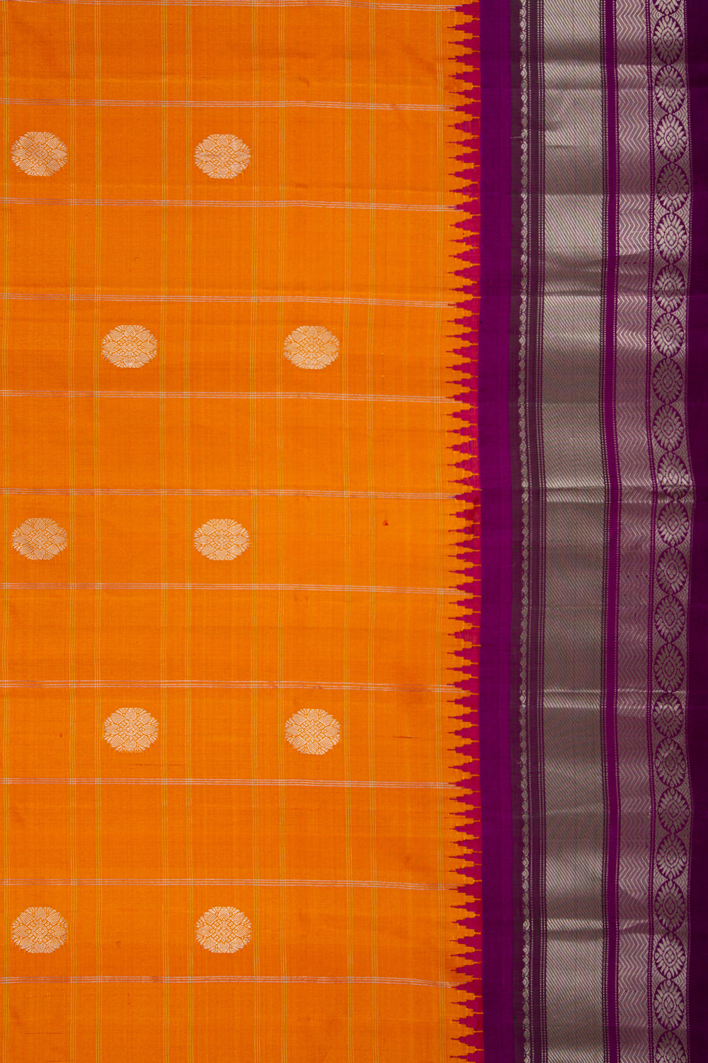 Gadwal Silk Checks And Butta Orange Saree