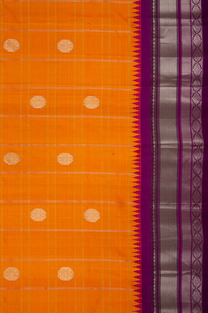 Gadwal Silk Checks And Butta Orange Saree