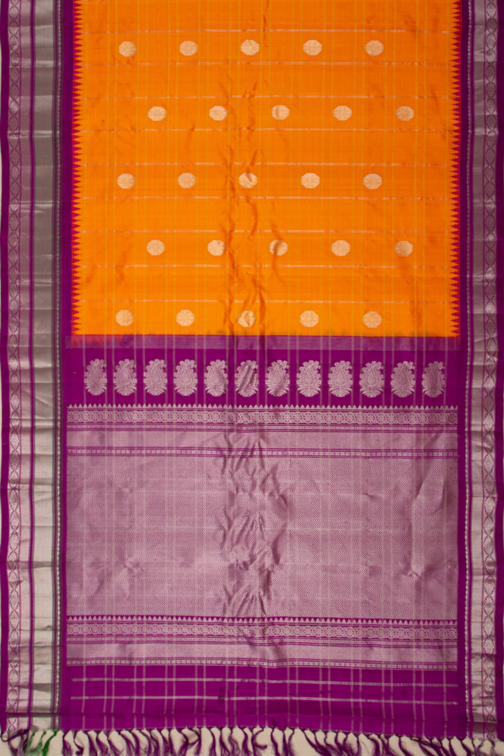 Gadwal Silk Checks And Butta Orange Saree