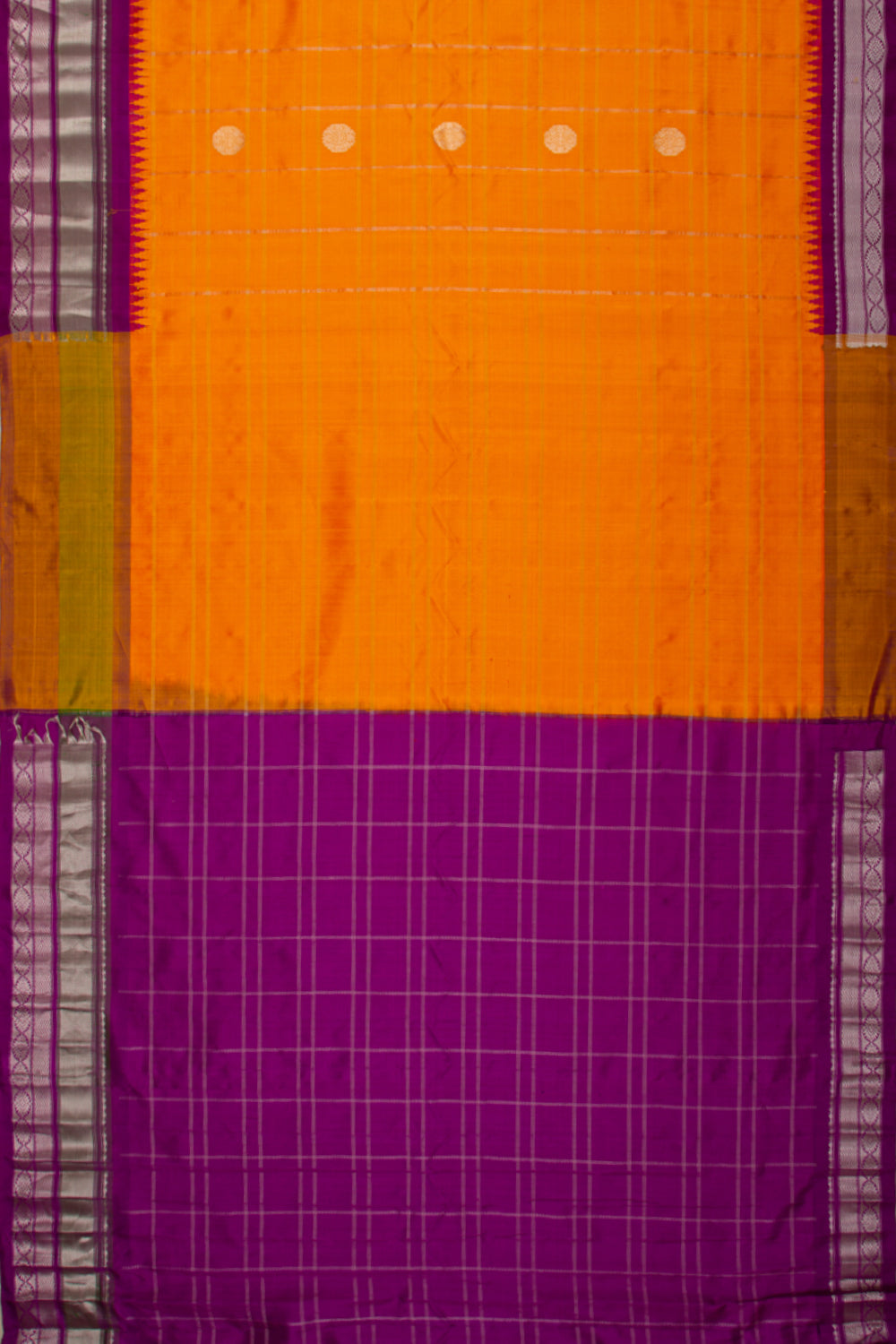 Gadwal Silk Checks And Butta Orange Saree