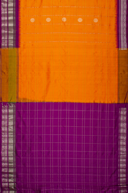 Gadwal Silk Checks And Butta Orange Saree