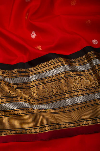 Gadwal Silk Butta Red Saree