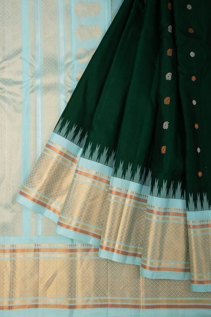 Gadwal Silk Butta Bottle Green Saree
