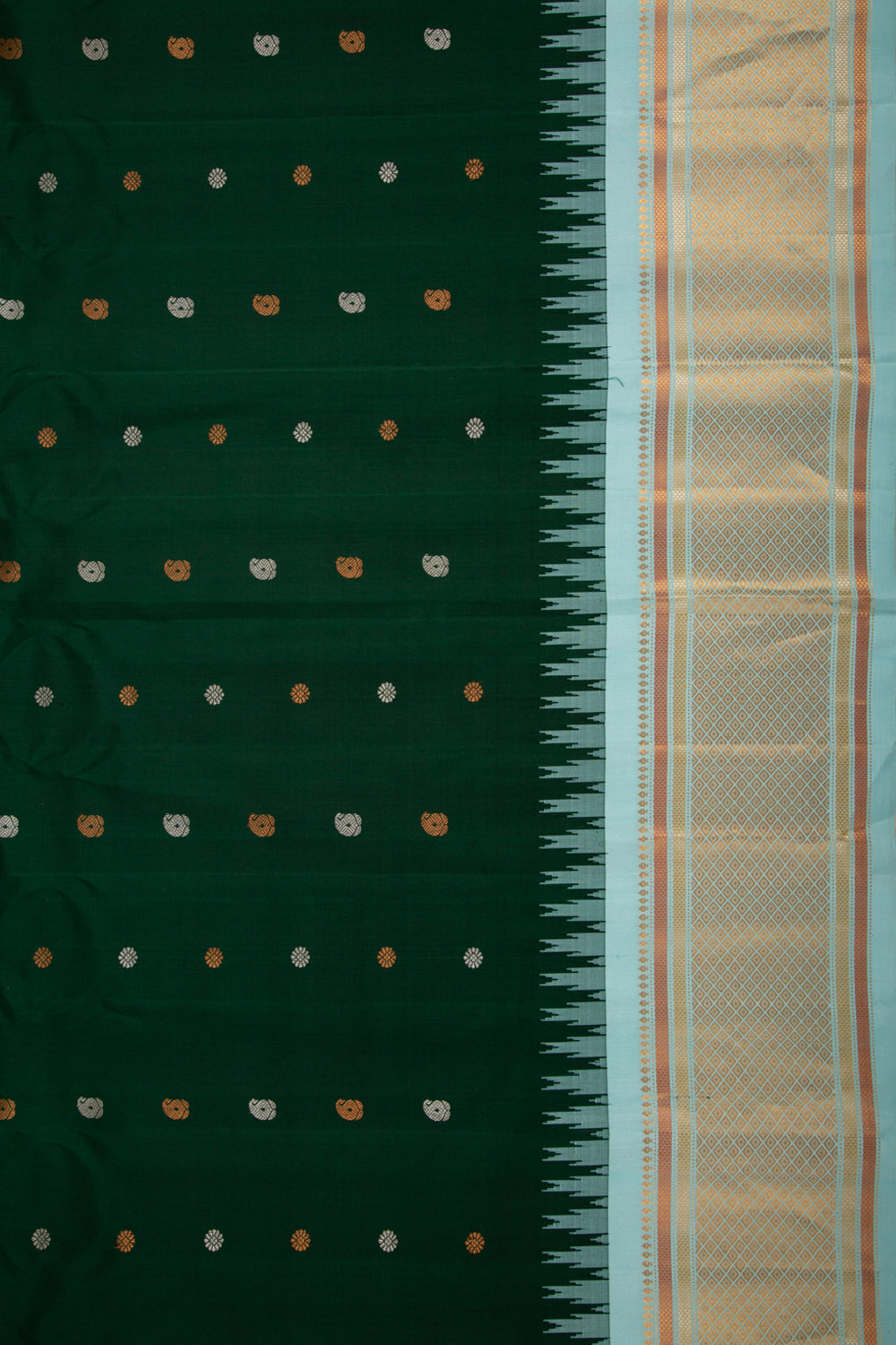 Gadwal Silk Butta Bottle Green Saree