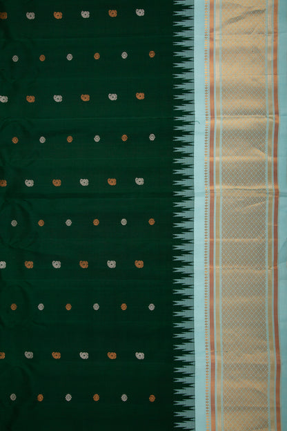 Gadwal Silk Butta Bottle Green Saree