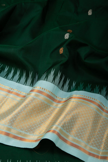 Gadwal Silk Butta Bottle Green Saree