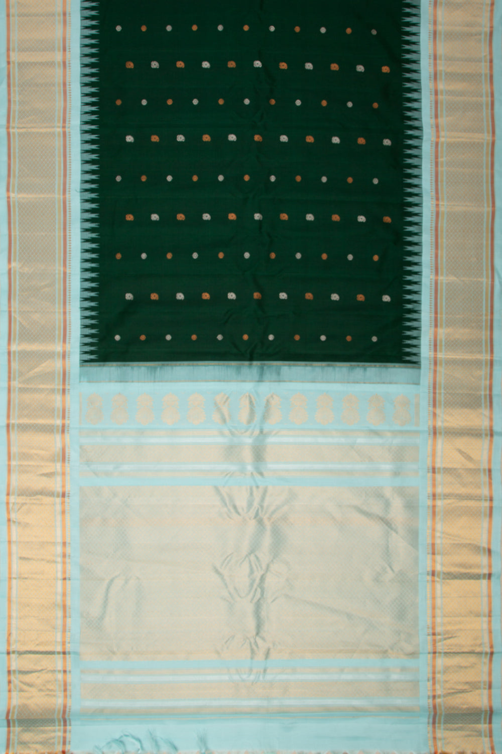 Gadwal Silk Butta Bottle Green Saree