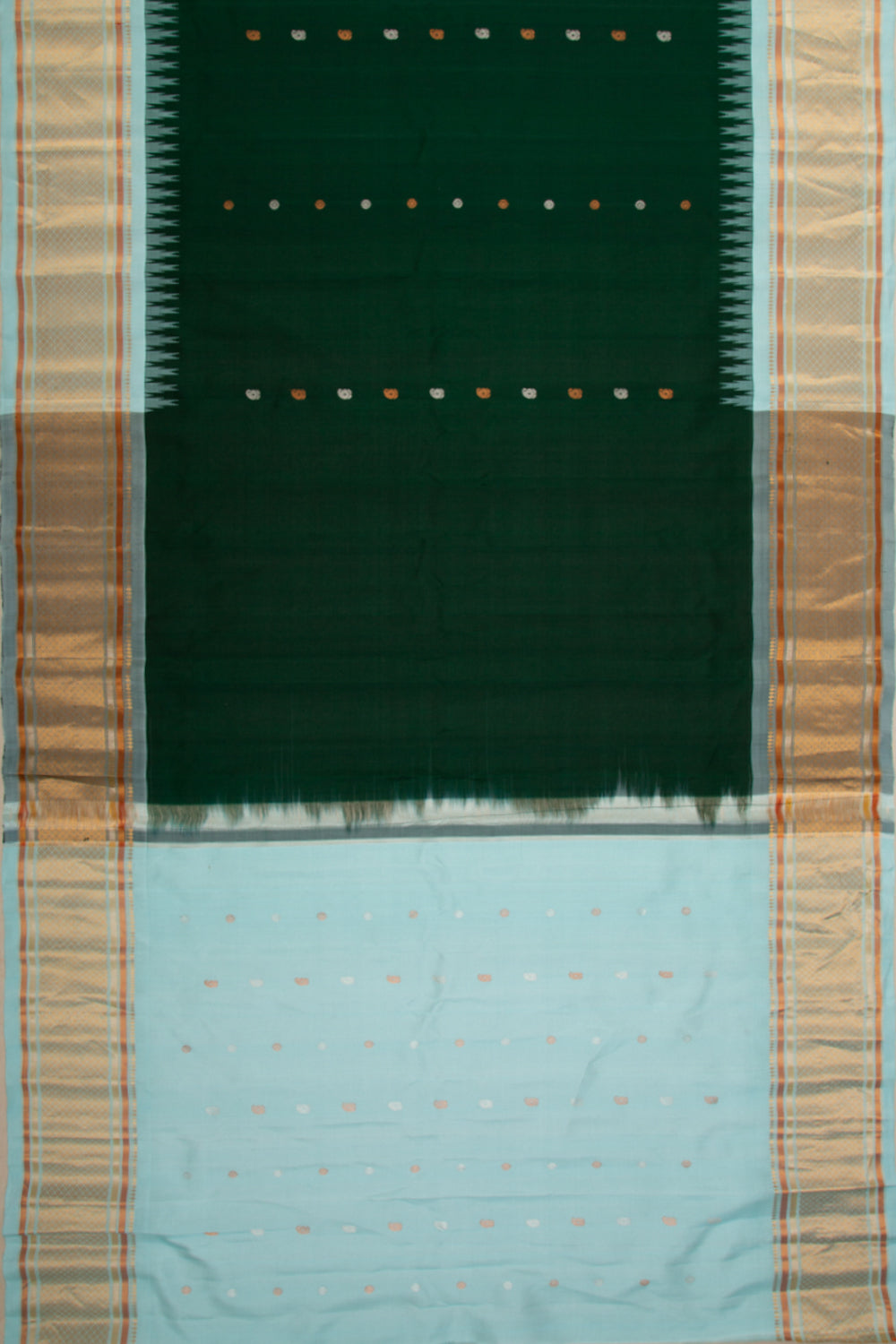 Gadwal Silk Butta Bottle Green Saree