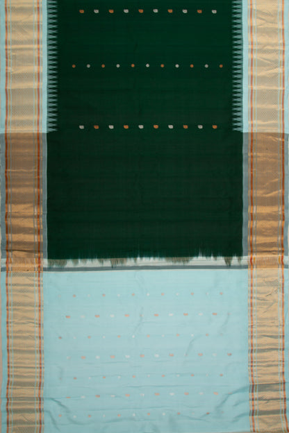 Gadwal Silk Butta Bottle Green Saree