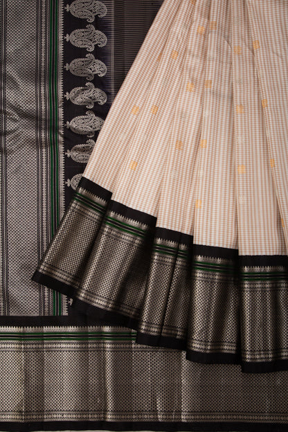 Gadwal Silk Checks And Butta Off-White Saree