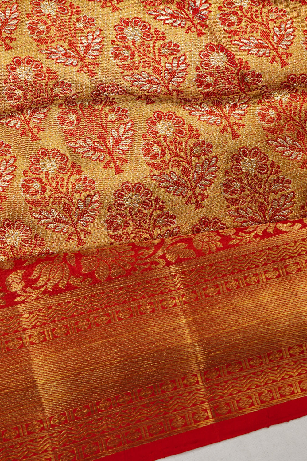 Kanchipuram Silk Tissue Brocade Red Saree