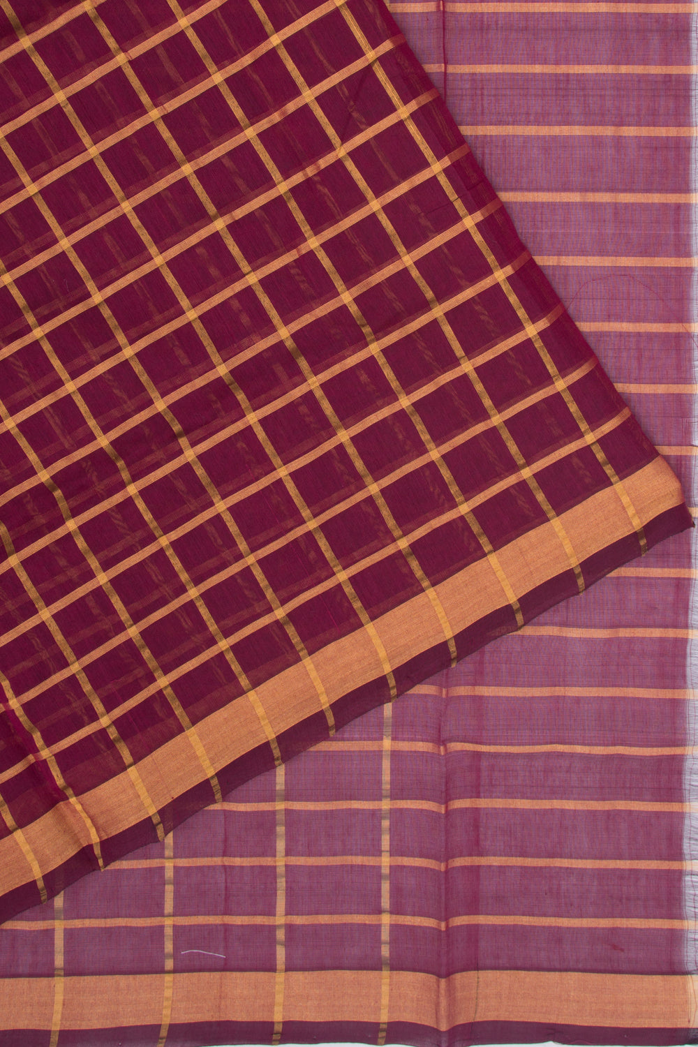 Ponduru Handspun Cotton Checks Burgundy Saree