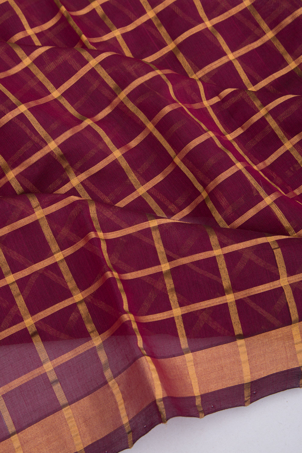 Ponduru Handspun Cotton Checks Burgundy Saree