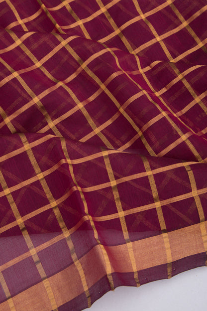 Ponduru Handspun Cotton Checks Burgundy Saree