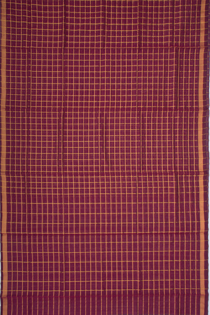 Ponduru Handspun Cotton Checks Burgundy Saree
