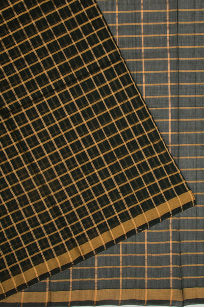 Ponduru Handspun Cotton Checks Green Saree