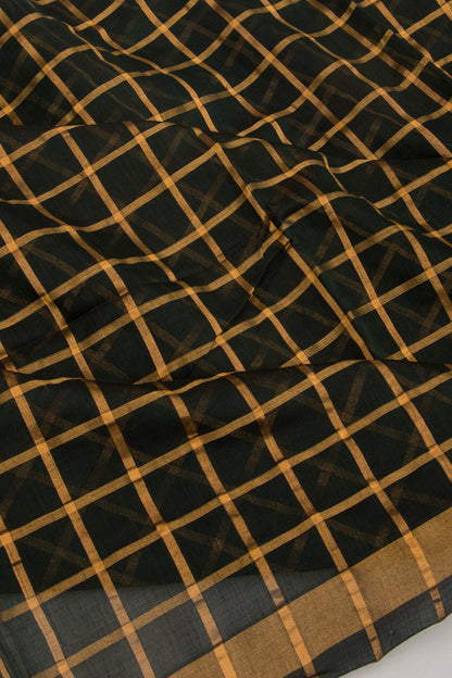 Ponduru Handspun Cotton Checks Green Saree