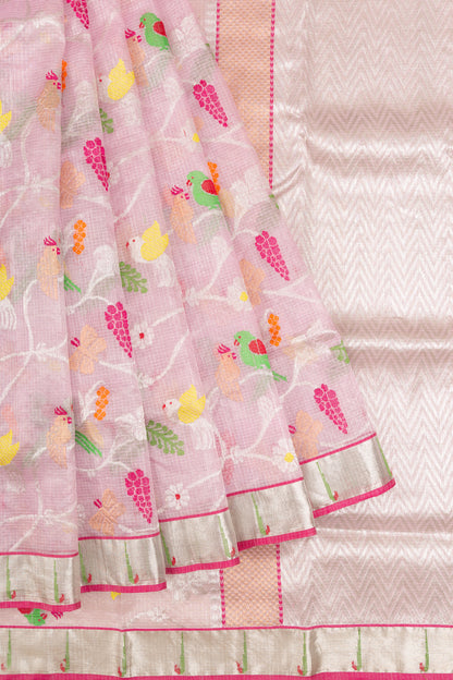 Kota Silk Tissue Jaal Pink Saree