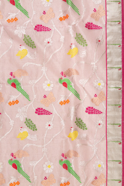 Kota Silk Tissue Jaal Pink Saree