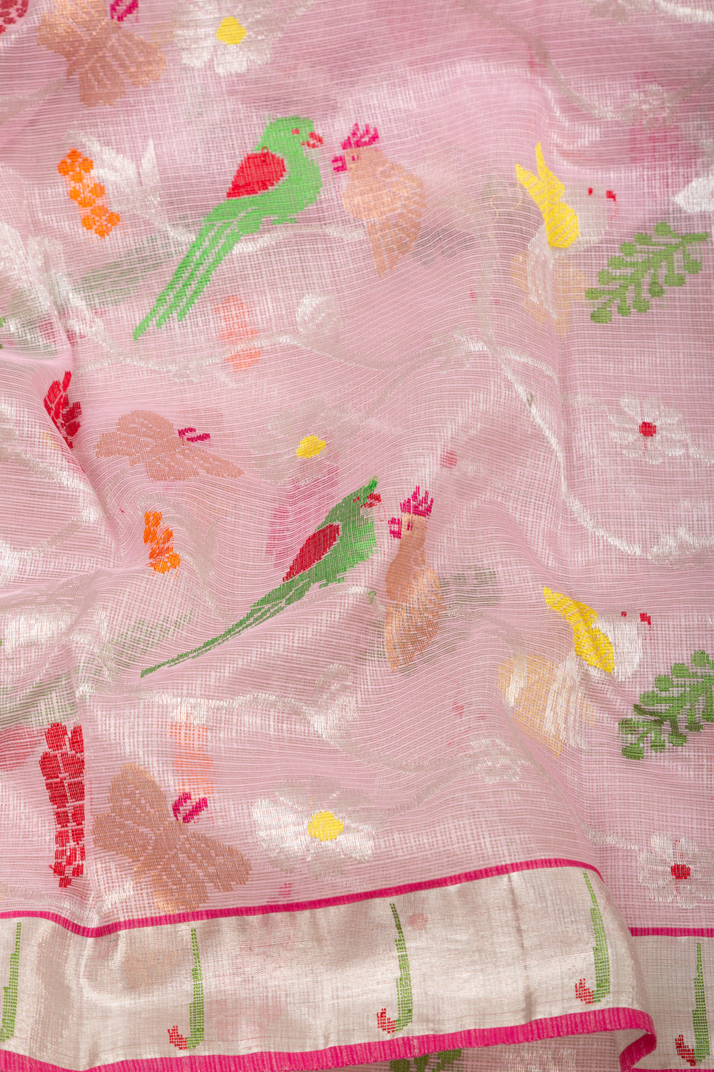 Kota Silk Tissue Jaal Pink Saree