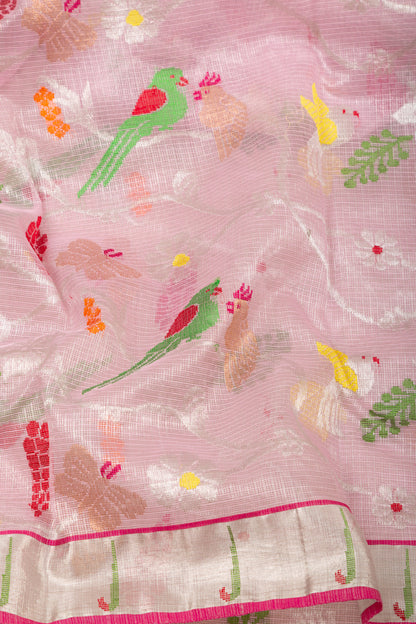 Kota Silk Tissue Jaal Pink Saree