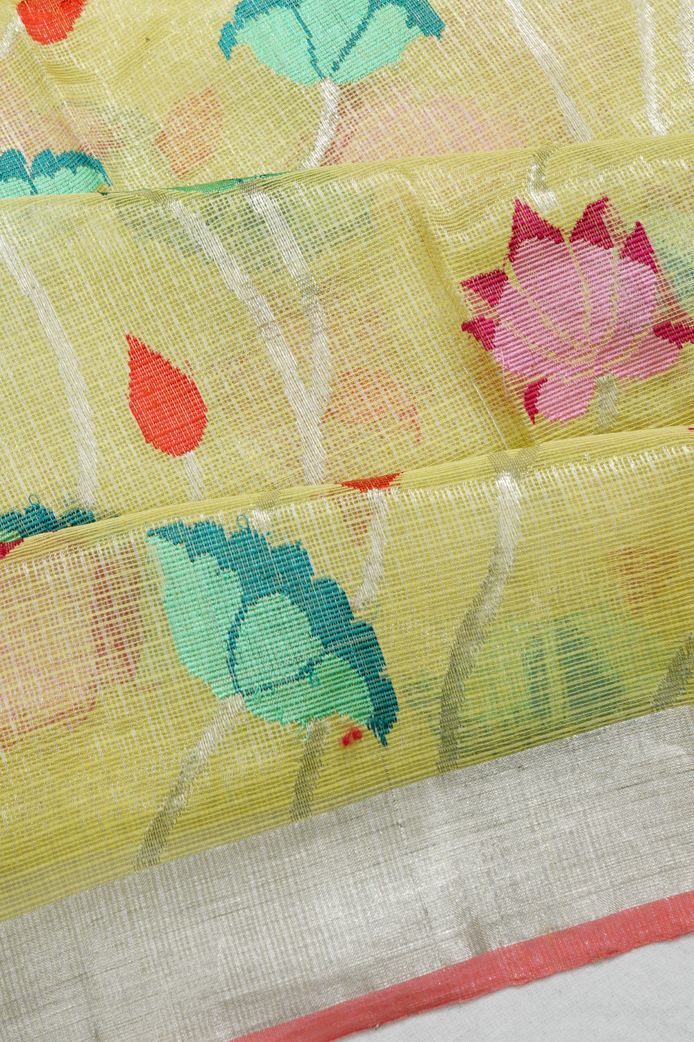 Zari Kota Cotton Tissue All Over Jamdani Jaal Lemon Yellow Saree