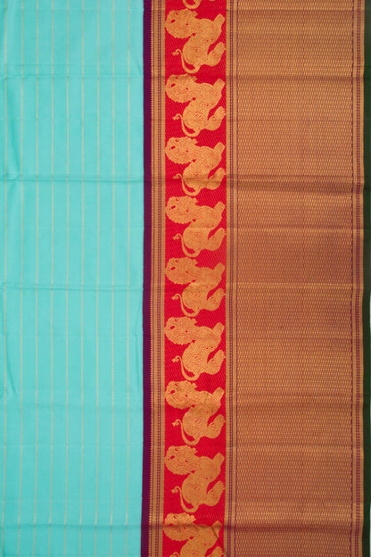Kanchipuram Silk Horizontal Lines Sky Blue Saree