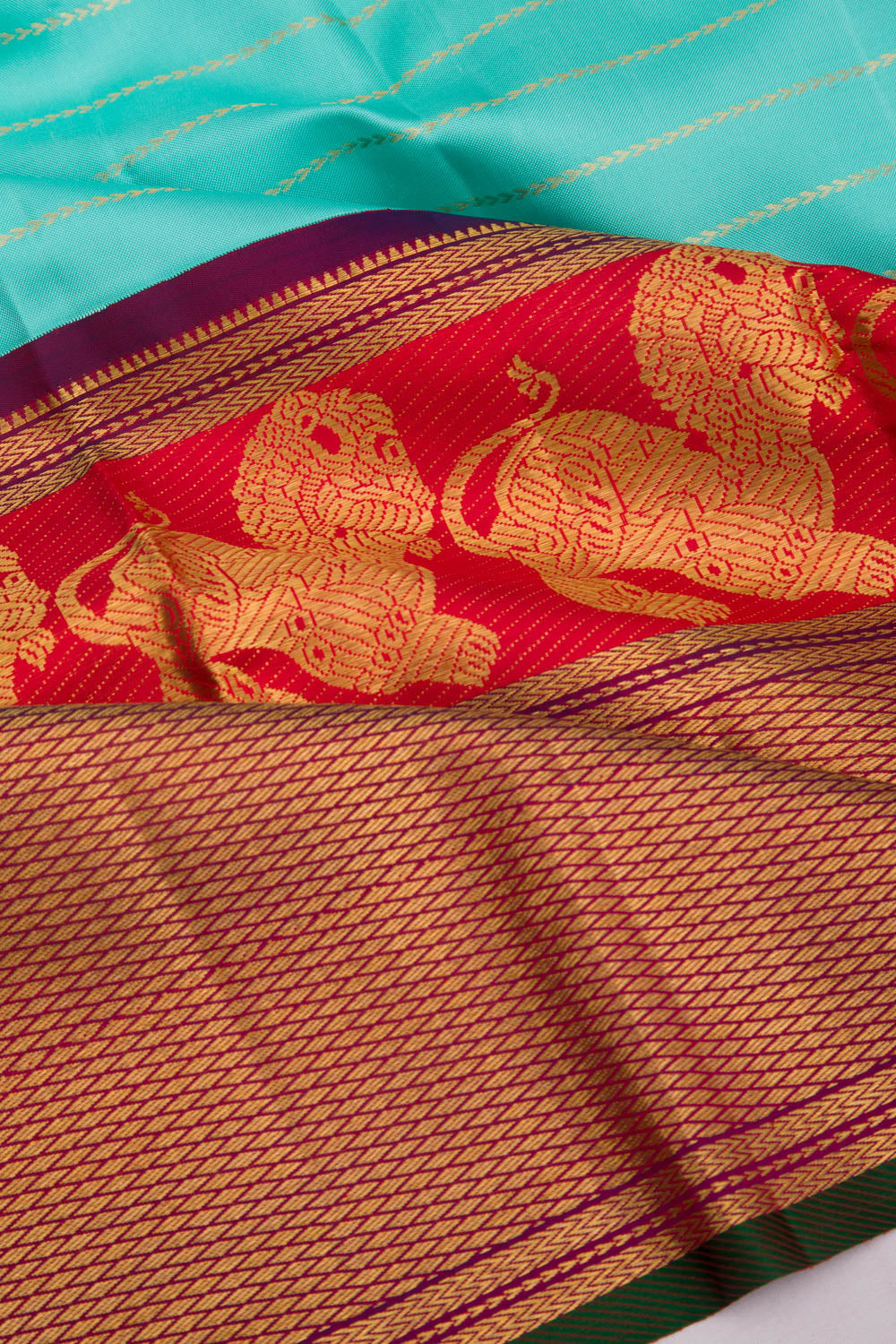 Kanchipuram Silk Horizontal Lines Sky Blue Saree