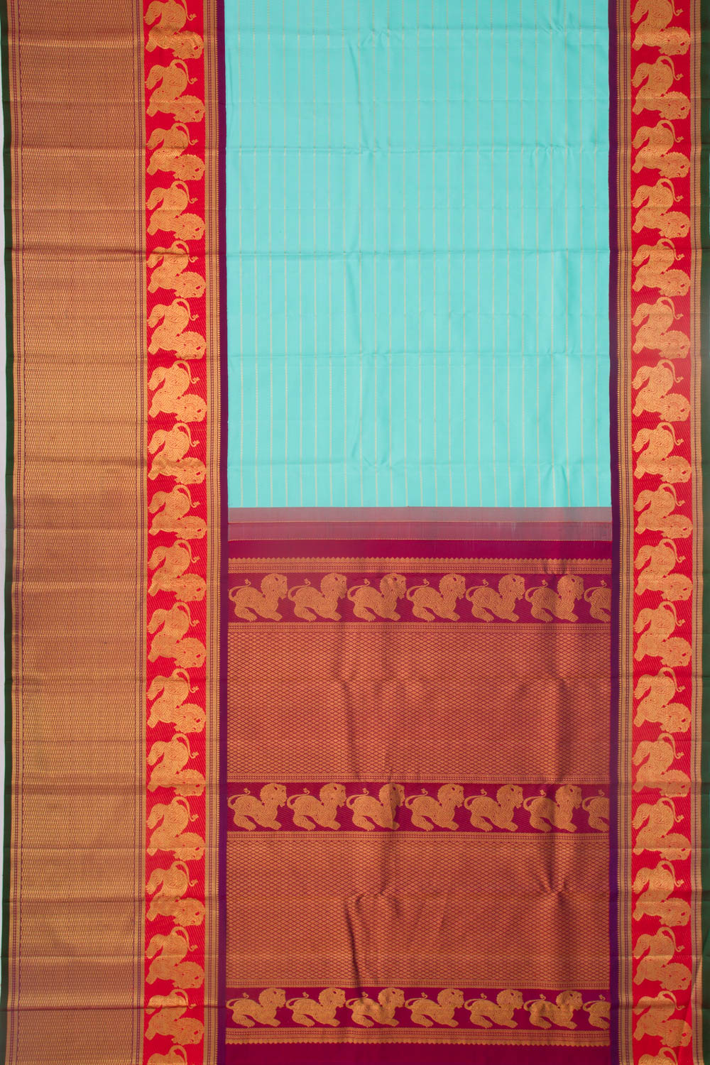 Kanchipuram Silk Horizontal Lines Sky Blue Saree