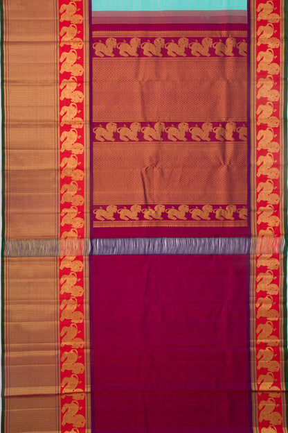 Kanchipuram Silk Horizontal Lines Sky Blue Saree