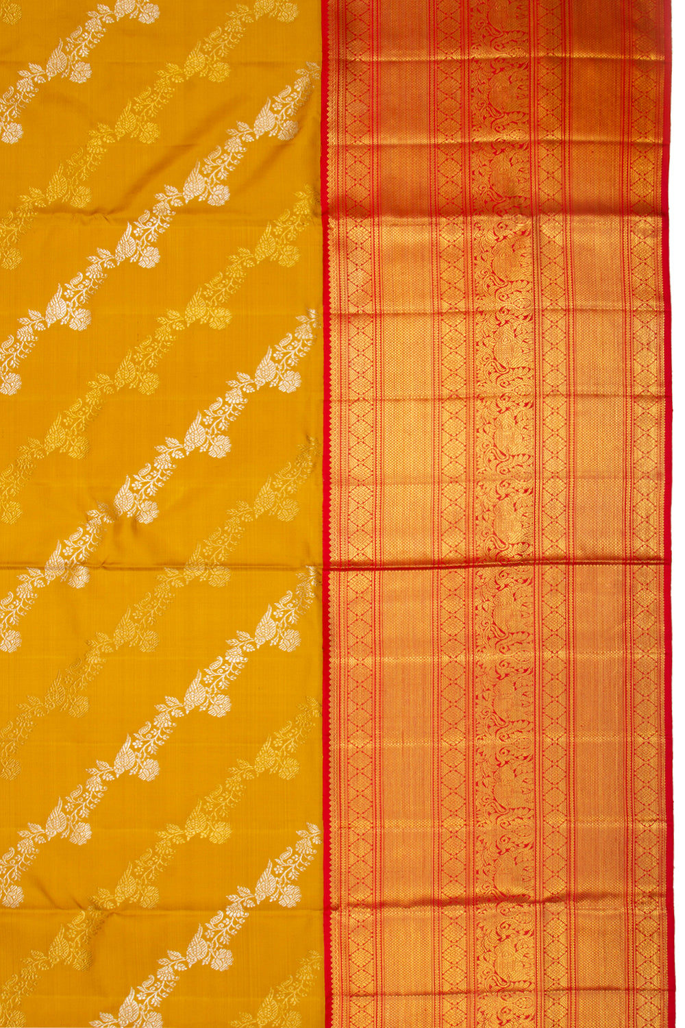 Kanchipuram Silk Jaal Yellow Saree