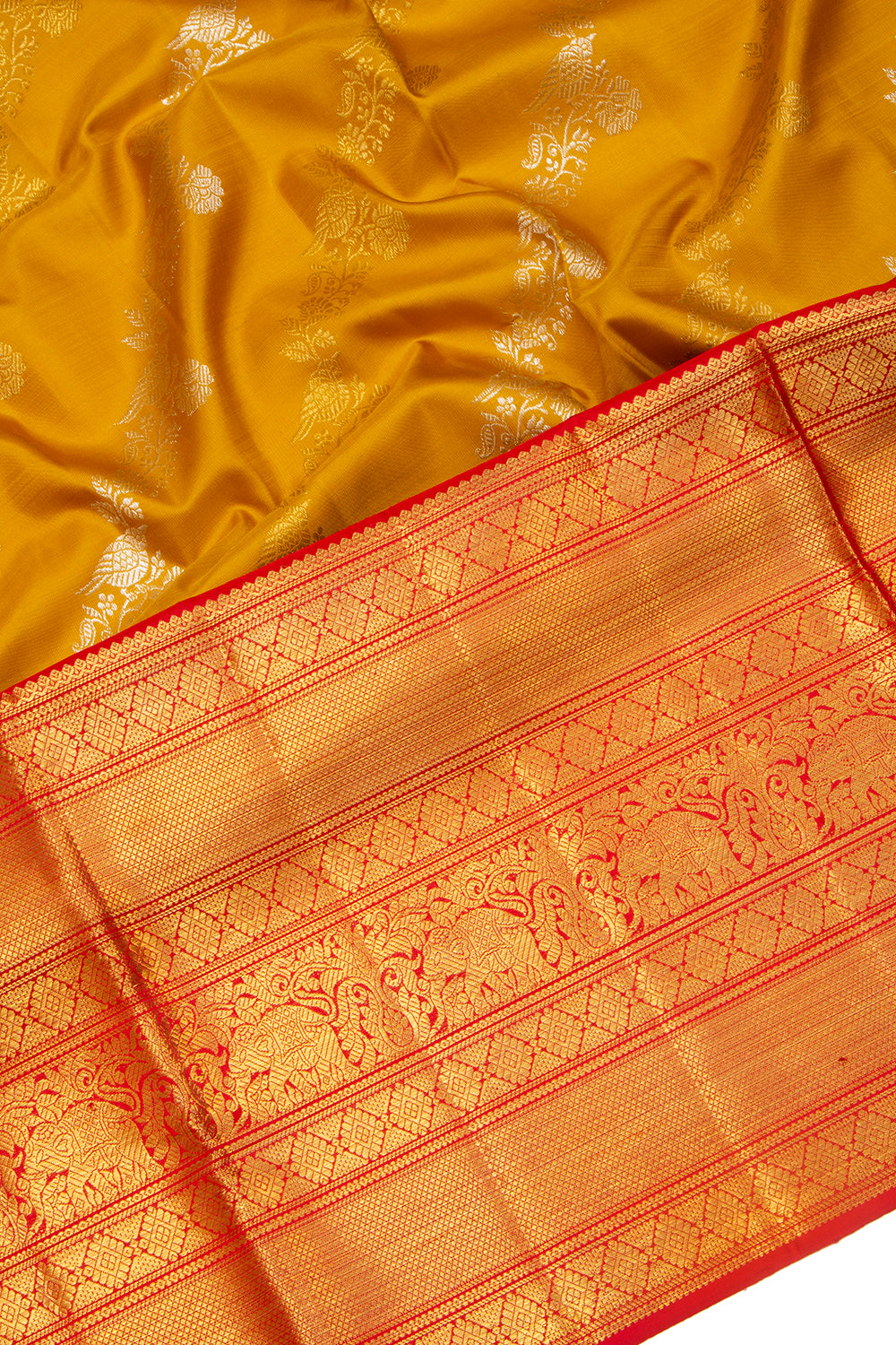Kanchipuram Silk Jaal Yellow Saree