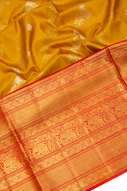 Kanchipuram Silk Jaal Yellow Saree