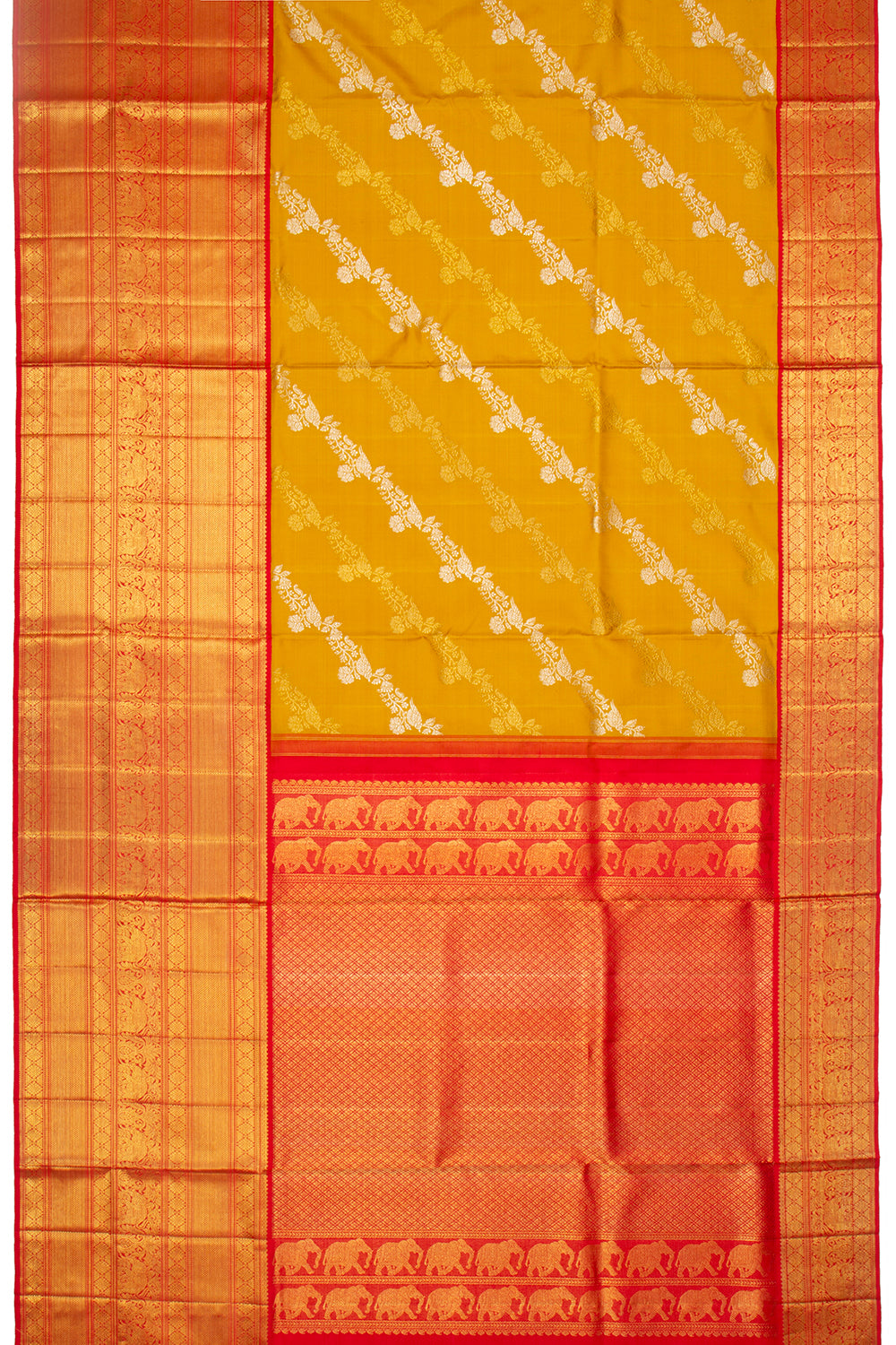 Kanchipuram Silk Jaal Yellow Saree