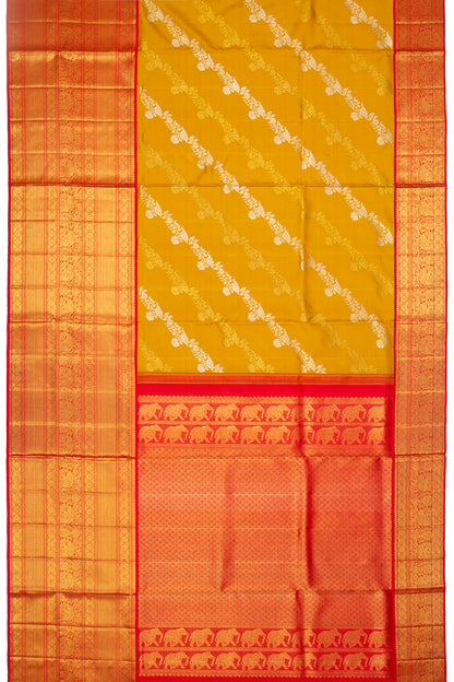 Kanchipuram Silk Jaal Yellow Saree