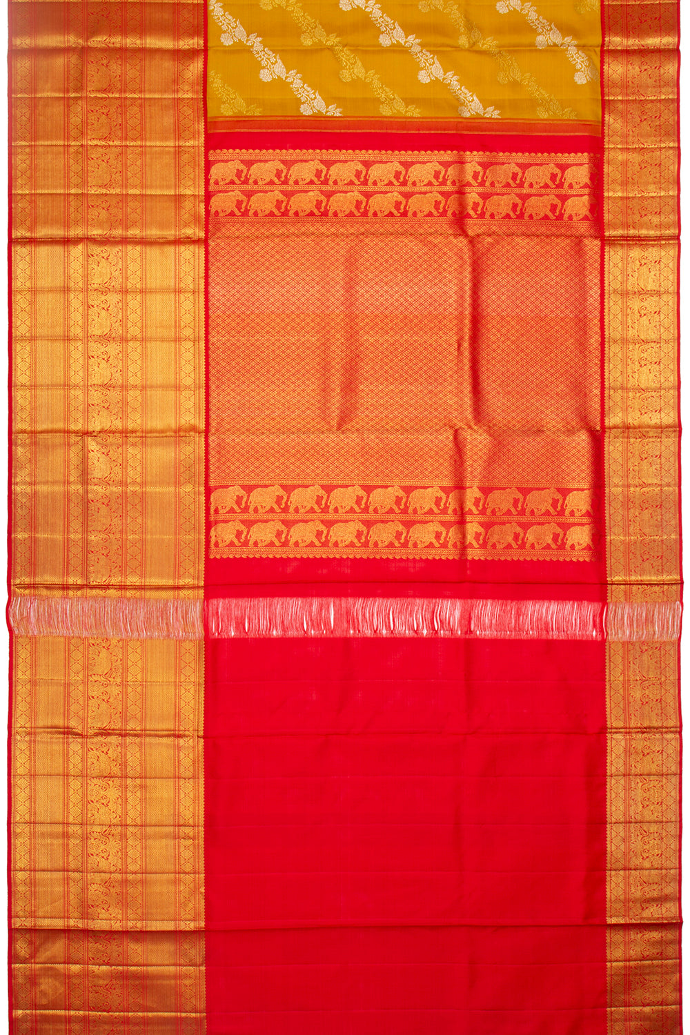 Kanchipuram Silk Jaal Yellow Saree
