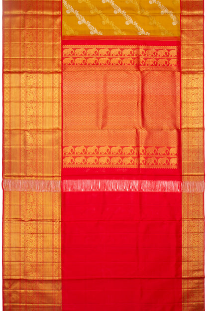 Kanchipuram Silk Jaal Yellow Saree