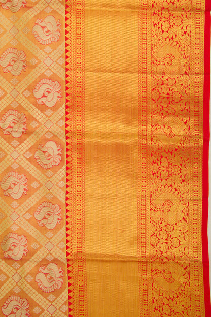 Taranga Kanchi Silk Tissue Criss Cross Checks And Butta Orange Saree
