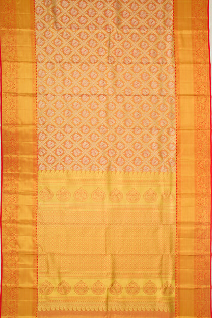 Taranga Kanchi Silk Tissue Criss Cross Checks And Butta Orange Saree