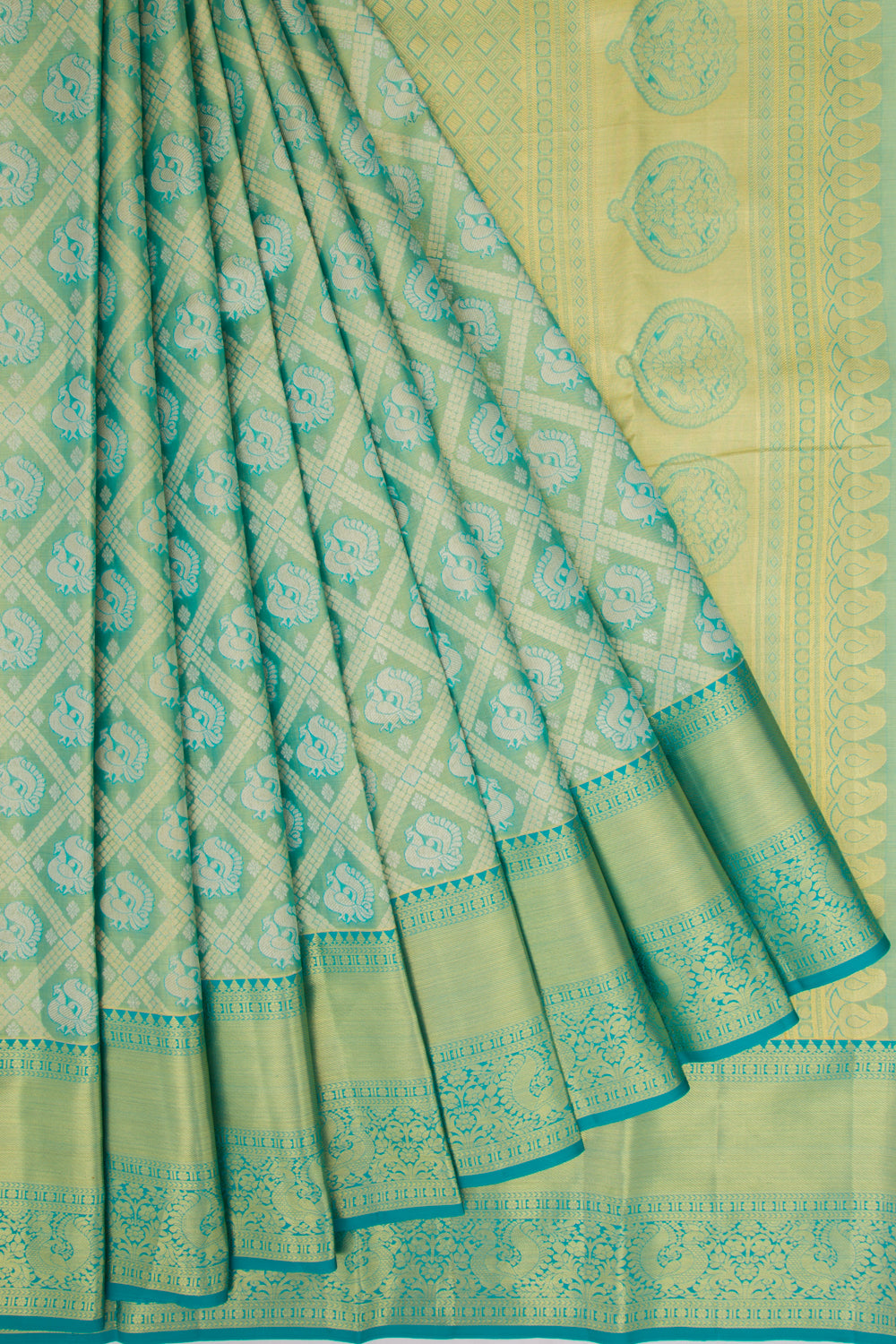 Taranga Kanchi Silk Tissue Brocade Sea Green Saree