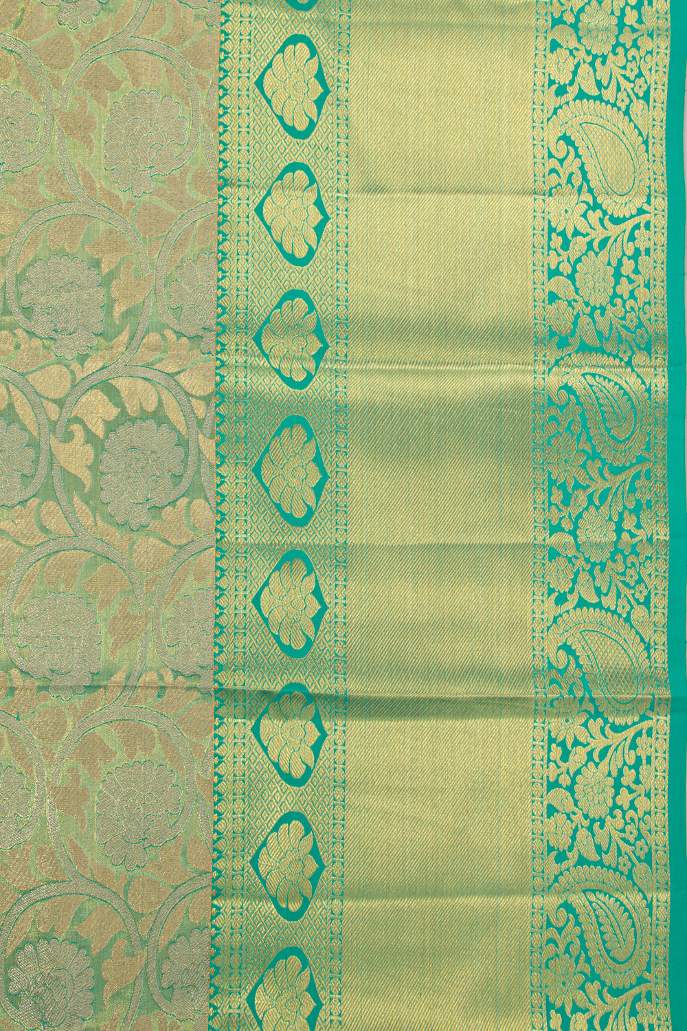 Taranga Kanchi Silk Tissue Jaal Green Saree