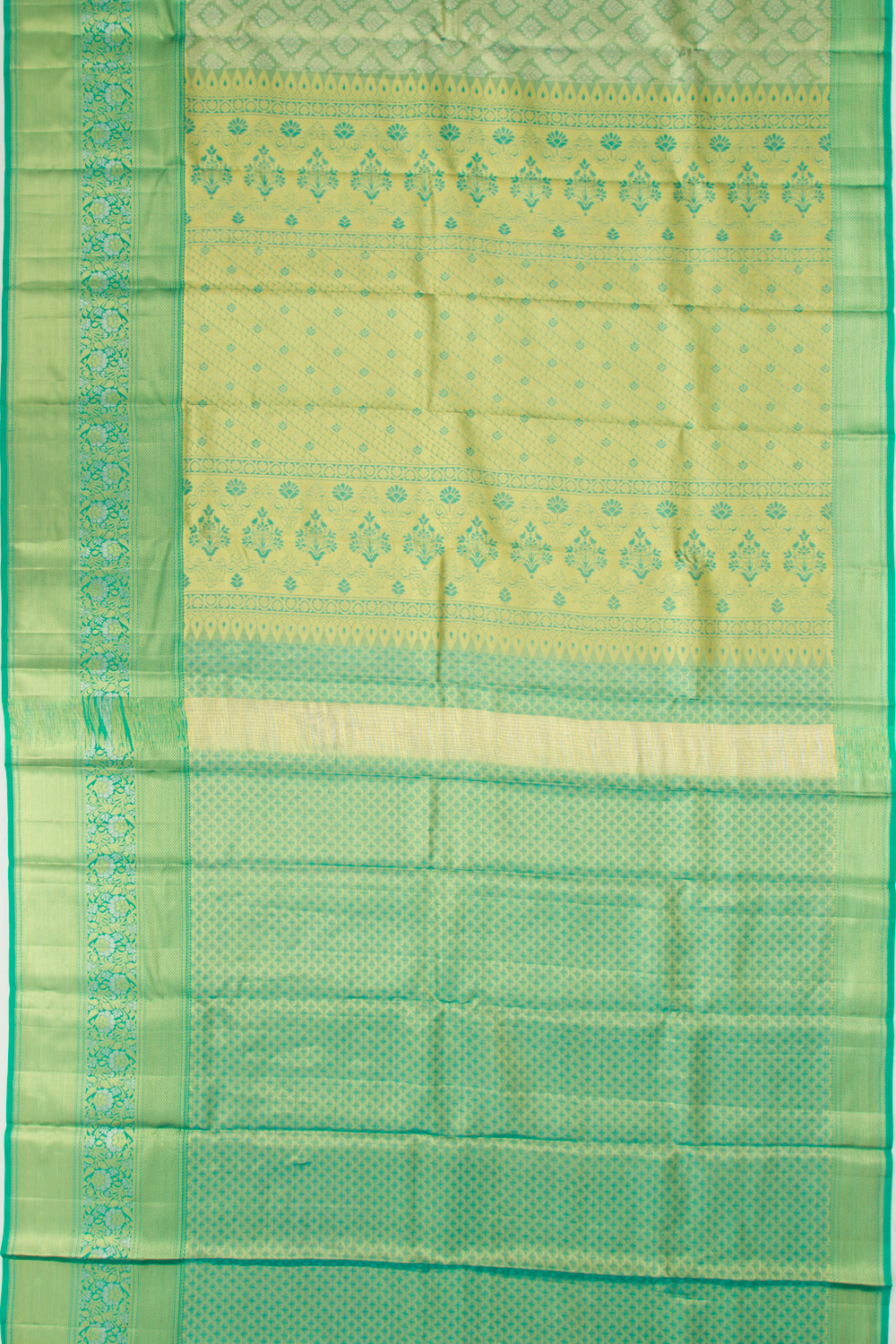 Taranga Kanchi Silk Tissue Brocade Green Saree