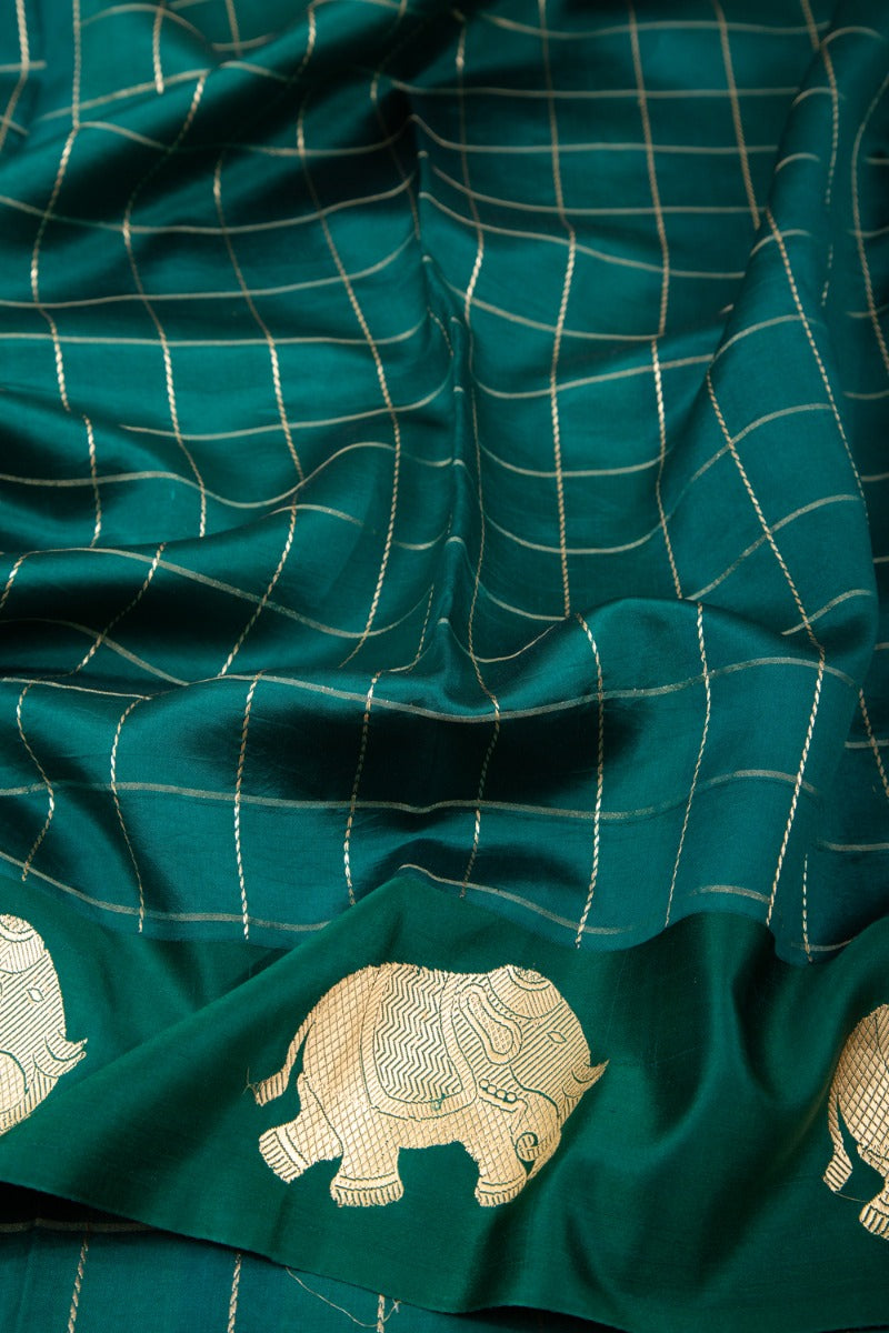 Banarasi Katan Silk Checks Green Saree