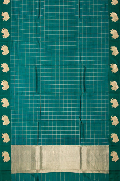 Banarasi Katan Silk Checks Green Saree