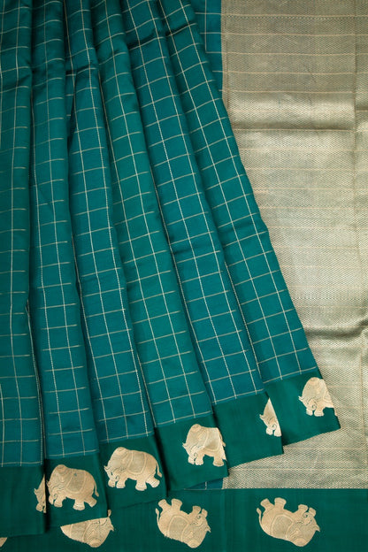 Banarasi Katan Silk Checks Green Saree