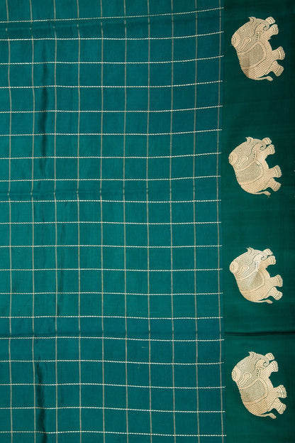 Banarasi Katan Silk Checks Green Saree