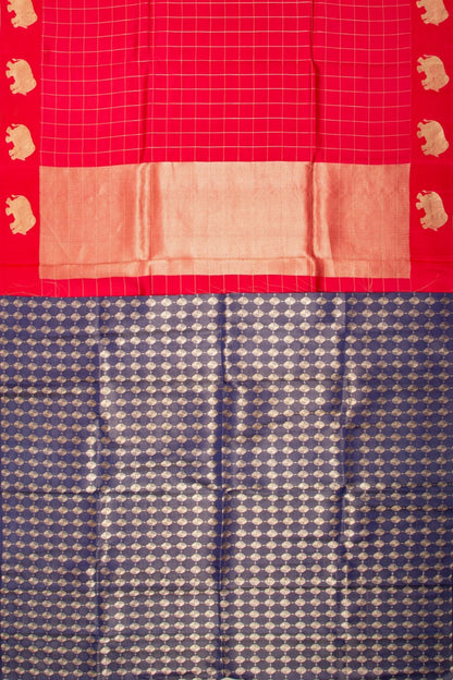 Banarasi Katan Silk Checks Red Saree
